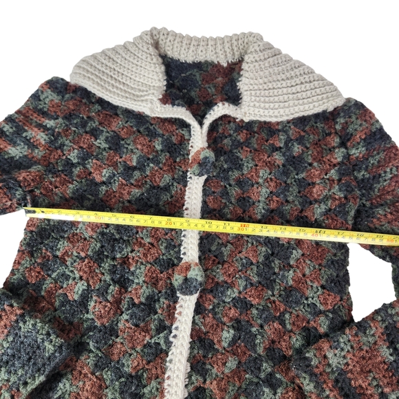 Handmade Vintage Crocheted Knit Cardigan Brown Green Granny Grandmacore XL - Picture 12 of 15